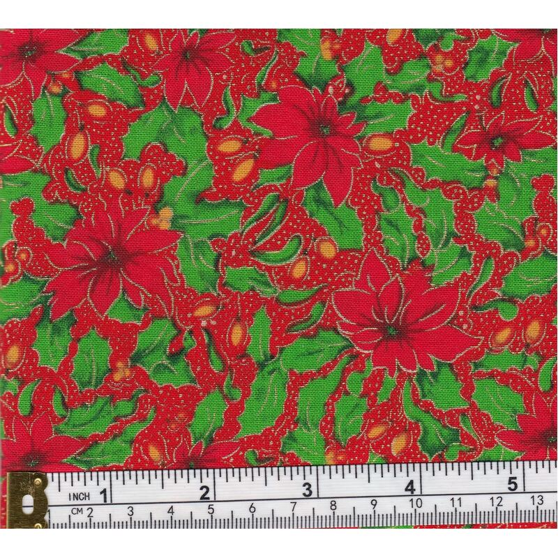 Christmas Fat Quarter 003, Approx 50cm x 52cm, Cotton Metallic Print Fabric
