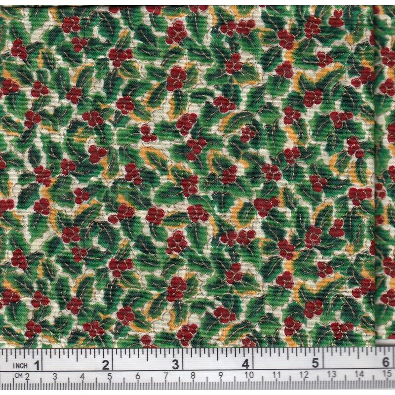 Christmas Fat Quarter 016, Approx 50cm x 52cm, Cotton Metallic Print Fabric