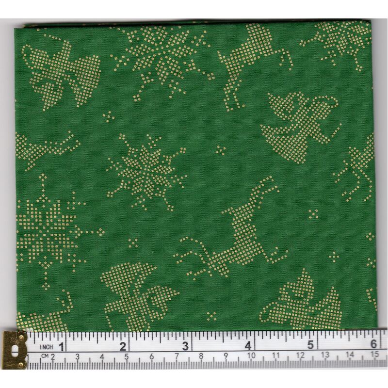 Christmas Fat Quarter 022, Approx 50cm x 52cm, Cotton Metallic Print Fabric
