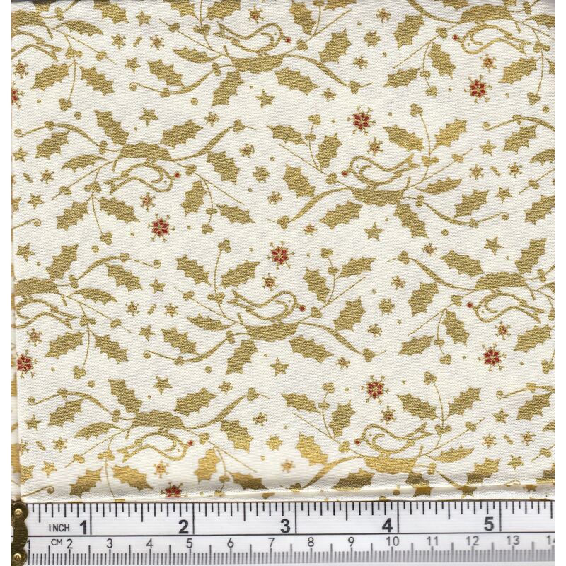 Christmas Fat Quarter 025, Approx 50cm x 52cm, Cotton Metallic Print Fabric
