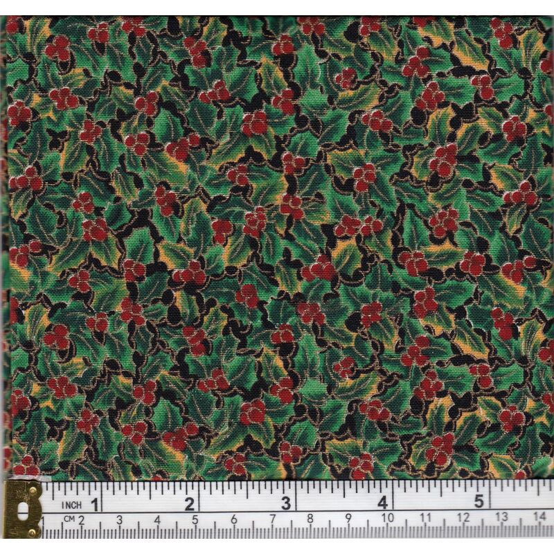 Christmas Fat Quarter 032, Approx 50cm x 52cm, Cotton Metallic Print Fabric
