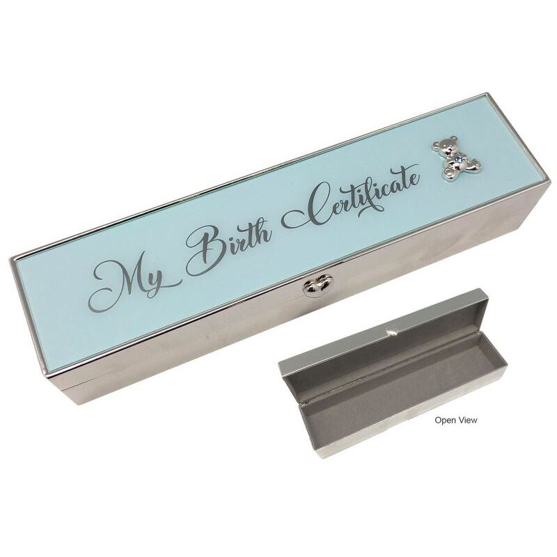 Birth Certificate Box - Blue Metal, 243mm Long, Beautiful Item CH6140B