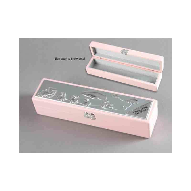 Pink Christening Certificate Box, 243mm Long, Beautiful Item CHB2132