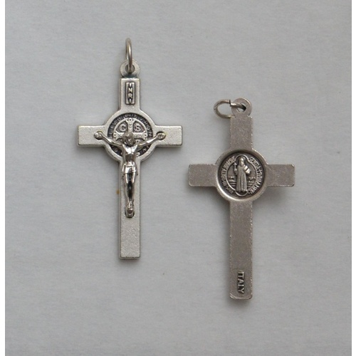 St Benedict Crucifix, 40mm Silver Tone Metal, Made in Italy