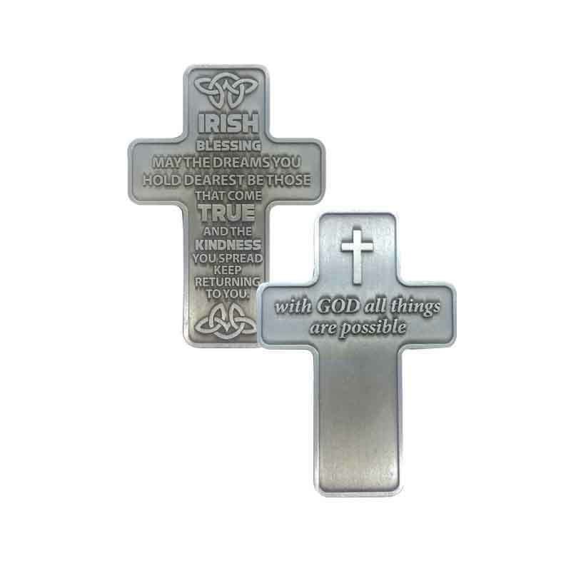 Metal Pocket Cross, 42 x 59mm, IRISH BLESSING