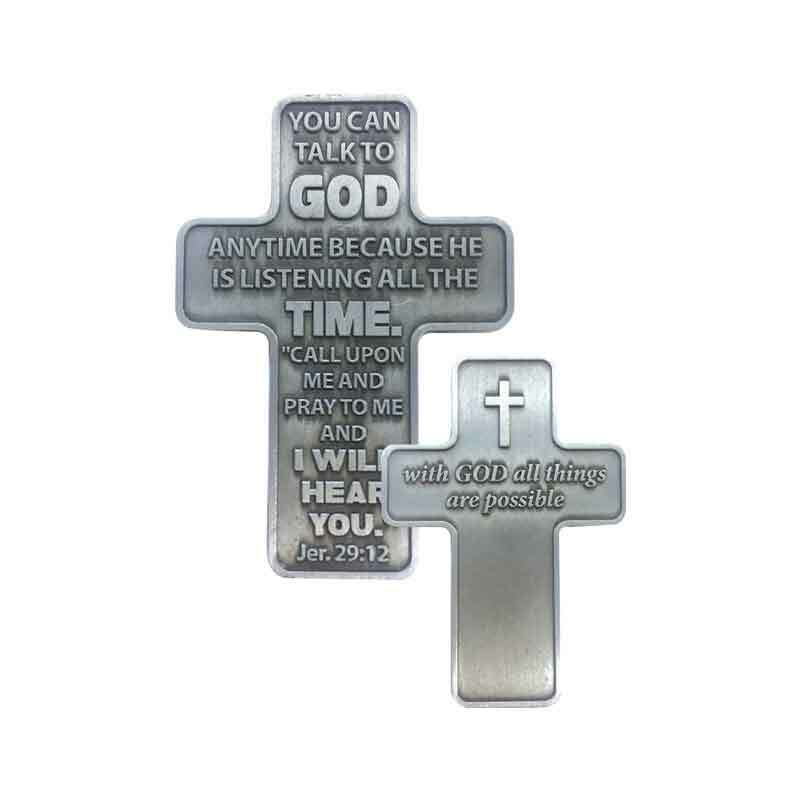 Metal Pocket Cross, 42 x 59mm, YOU CAN TALK TO GOD
