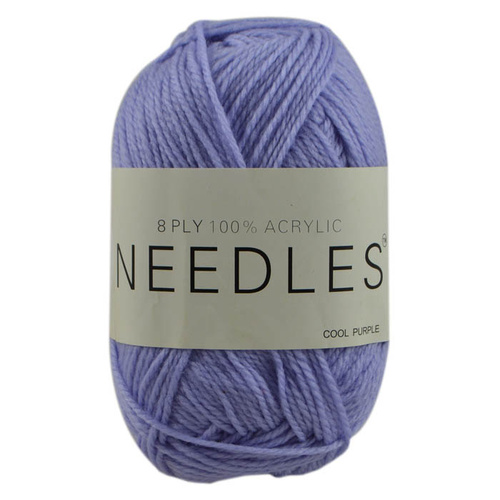 Needles Acrylic Knitting Yarn 8 Ply, 100g Ball, COOL PURPLE