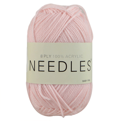 Needles Acrylic Knitting Yarn 8 Ply, 100g Ball, BABY PINK