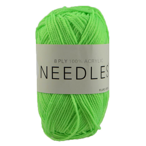 Needles Acrylic Knitting Yarn 8 Ply, 100g Ball, FLURO GREEN