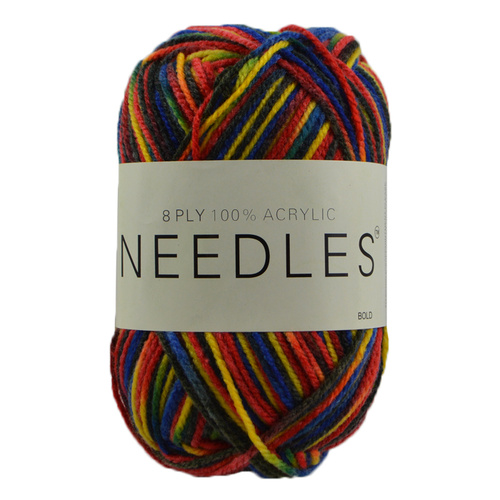 Needles Acrylic Knitting Yarn 8 Ply, 100g Ball, MULTI BOLD