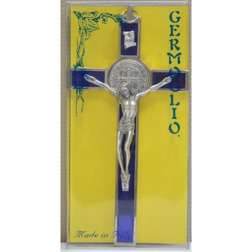 Crucifix, All Metal With Blue Enamel Inlay 200mm x 100mm New Boxed With Leaflet