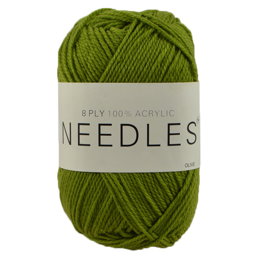 Needles Acrylic Knitting Yarn 8 Ply, 100g Ball, OLIVE GREEN