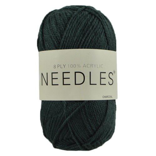 Needles Acrylic Knitting Yarn 8 Ply, 100g Ball, CHARCOAL