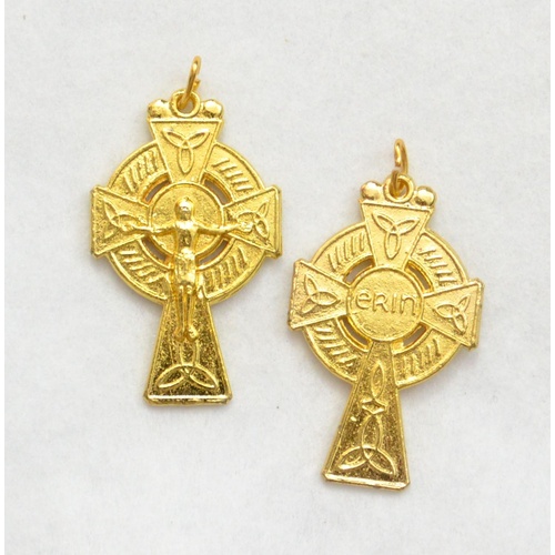 Celtic Crucifix, 38mm Gold Tone Metal Celtic Crucifix Pendant, Made In Italy