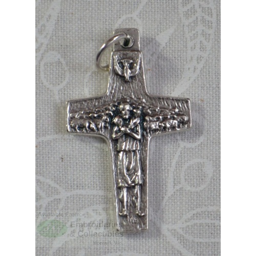 Pope Francis Good Shepherd Cross. Silver Oxide, Silver Tone 30mm Crucifix