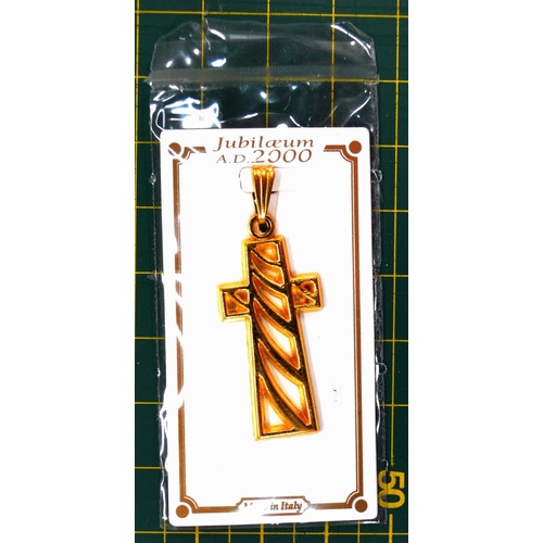 Cross 30mm Pendant, Gold Tone, JUBILAEUM AD 2000, Quality, Made in Italy