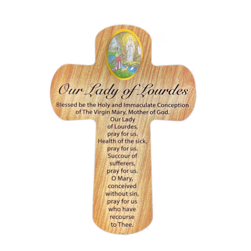 Palm Cross - OUR LADY OF LOURDES, 83mm x 60mm MDF CR35008