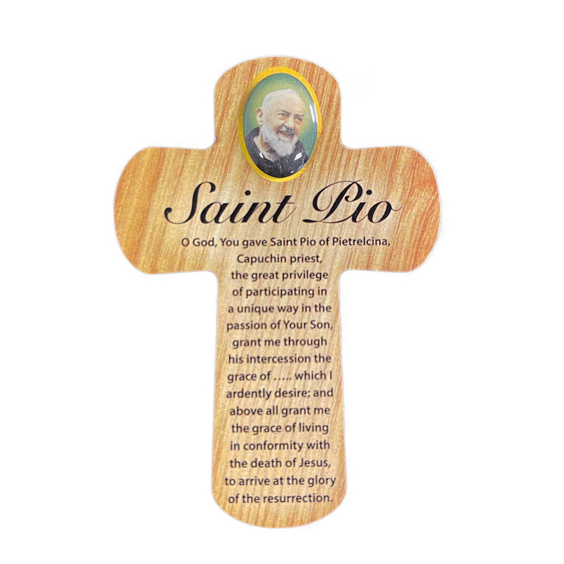 Palm Cross - SAINT PIO (PADRE PIO), 83mm x 60mm MDF CR35048