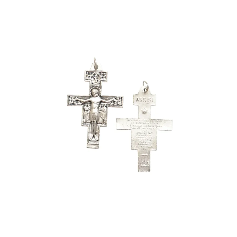 San Damiano Crucifix, 45mm Silver Tone Metal Crucifix Pendant, Made in Italy