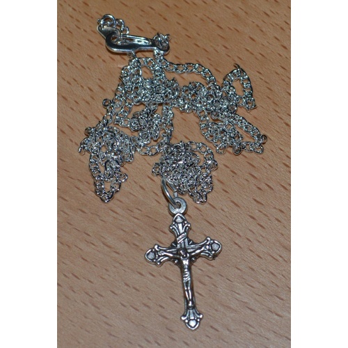 Crucifix 24mm, With 60cm Silver Plated Medium Chain, Crucifix is Silver Tone