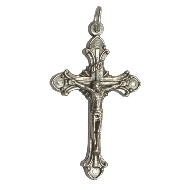 Crucifix, 40mm Silver Tone Metal Crucifix Pendant, Made In Italy Quality