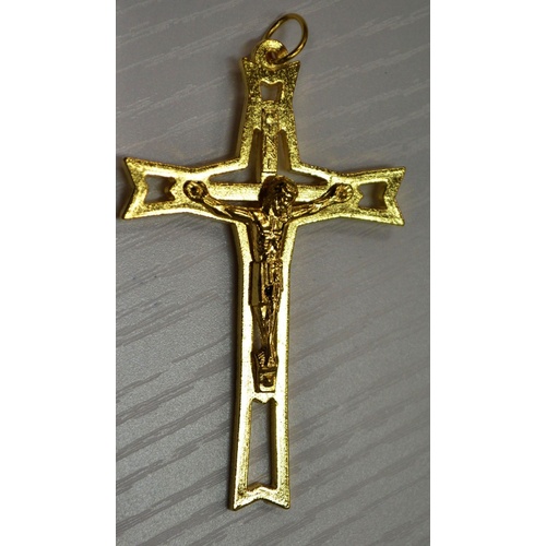 Crucifix, 65mm Gold Tone Metal Cross, Quality Item Made in Italy Wall or Pendant