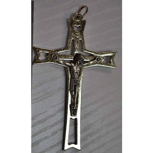 Crucifix, 65mm SILVER Tone Metal Cross, Quality Item Made in Italy Wall or Pendant