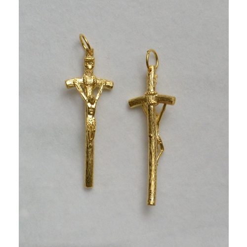 Crucifix 47mm Gold Tone Metal Pope Crucifix Pendant, Log Look, Made in Italy