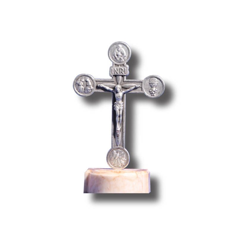Standing Metal Crucifix on Resin Water Font, 110mm x 67mm