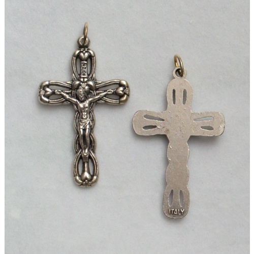 Crucifix, 40mm Metal Cross & Corpus, Silver Tone Pendant, Quality Made in Italy