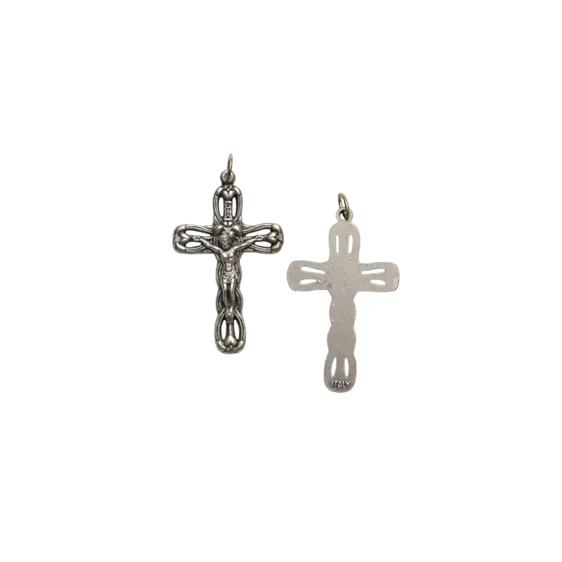 Crucifix, 40mm Metal Cross & Corpus, Silver Tone Pendant, Quality Made in Italy