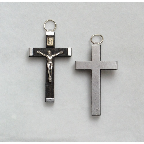 Crucifix 45mm Metal Backed Black Wood Pendant, Quality Made in Itay