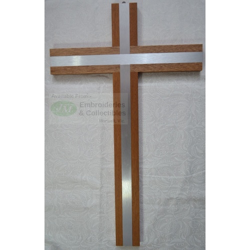 Wall Cross, Wood Cross With Silver Tone Metal Inlay, 400mm x 245mm, Made in Italy