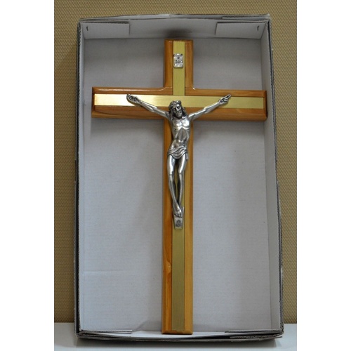 20mm Thick Olive Wood Metal Inlay Metal Corpus Crucifix 300mm x 180mm New Boxed