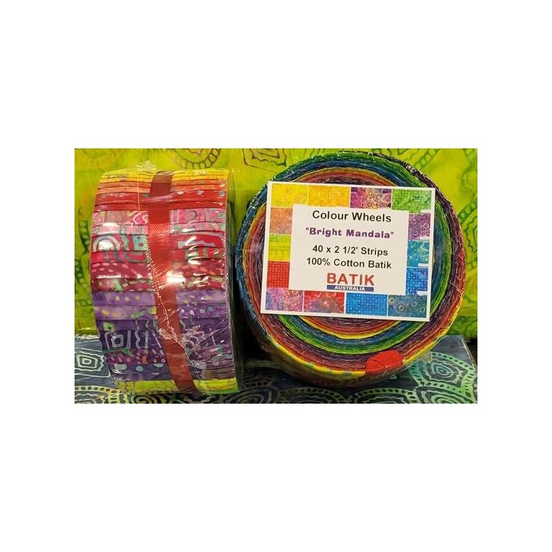 Batik Australia BRIGHT MANDALA Colour Wheel Jelly Roll, 40 x 2 1/2" Strips - LIMITED STOCK