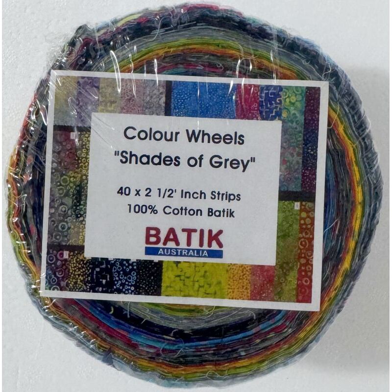 Batik Australia SHADES OF GREY Colour Wheel Jelly Roll, 40 x 2 1/2" Strips