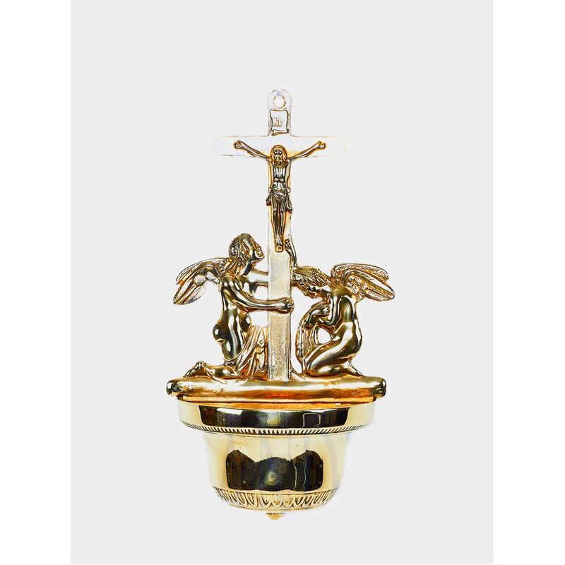 Brass Water Font with Crucifix & Angels 320mm x 160mm x 8mm