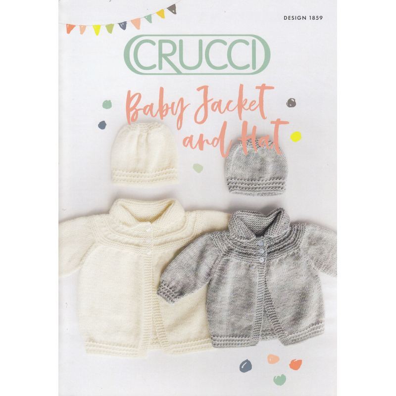 Baby Jacket & Hat Crucci Knitting Pattern 1859 for 8 Ply Yarns
