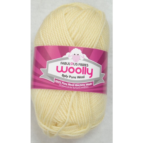 Crucci's WOOLLY 8 Ply 100% Pure Wool Machine Wash, 50g Ball, CREAM