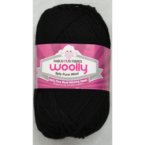 Crucci's WOOLLY 8 Ply 100% Pure Wool Machine Wash, 50g Ball, BLACK