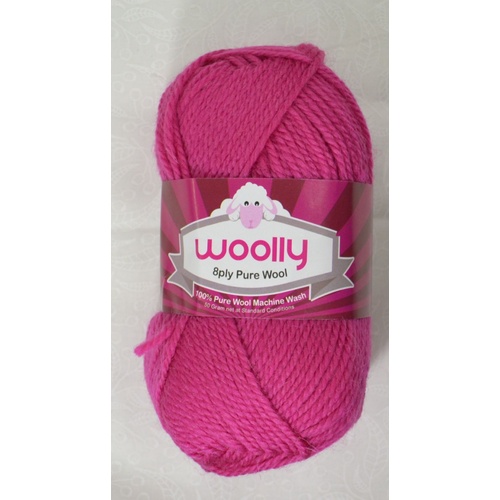 Crucci's WOOLLY 8 Ply 100% Pure Wool Machine Wash, 50g Ball, #313 HOT PINK