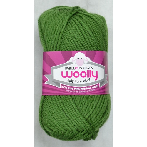 Crucci's WOOLLY 8 Ply 100% Pure Wool Machine Wash, 50g Ball, GRASS GREEN
