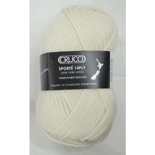 Crucci Sporte Knitting Yarn, Pure Wool, 14 Ply, 100g Ball #100 CREAM