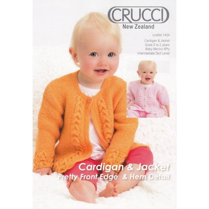 Crucci Knitting Pattern 1424, Baby Cardigan or Jacket, Pretty Front Edge & Hem, 4 Ply