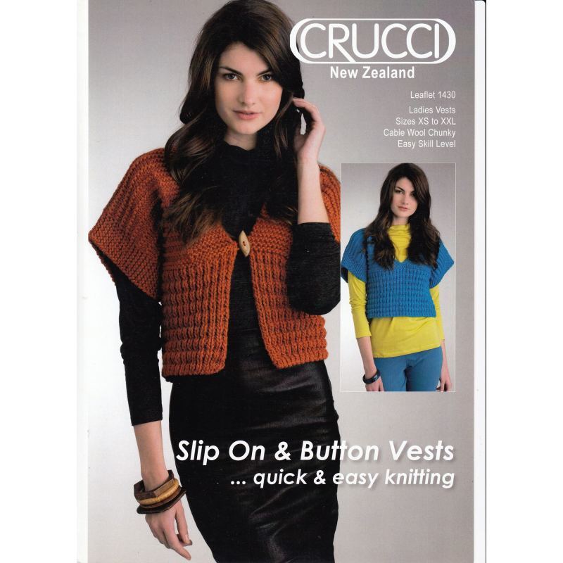 Slip On & Button Vests Crucci Knitting Pattern 1430 - Quick & Easy