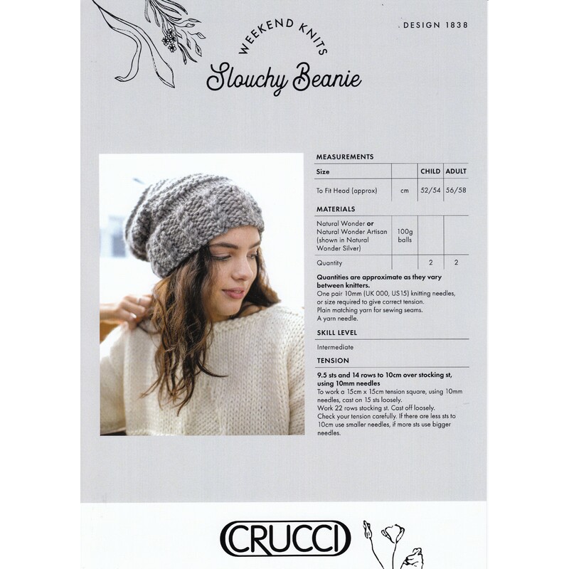 Crucci Knitting Pattern 1838, Weekend Knits Slouchy Beanie