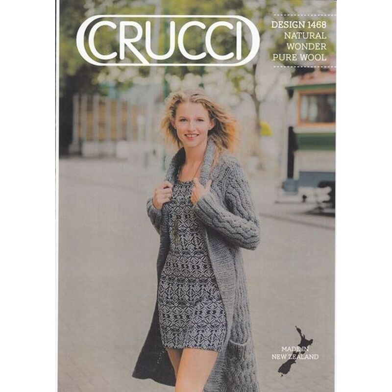 Crucci Knitting Pattern 1468, Long Line Coat, For 18 Ply Wool