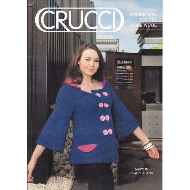 Crucci Knitting Pattern 1492, 3/4 Sleeve Jacket, Designed for Sporte 14 Ply Pure Wool