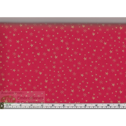 24cm REMNANT Makower UK Fabrics Metallic Christmas Stars RED 110cm Wide
