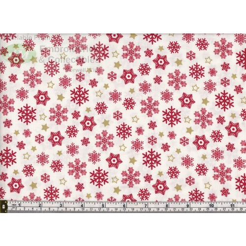 Sparkle Christmas Snow Flakes RED 112cm Wide Cotton Fabric